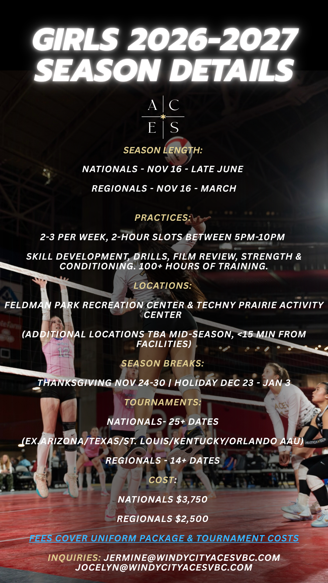Windy City Aces girls 2026-27 season details